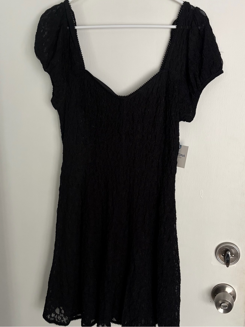 Arizona Jean Company Black Lace Mini Dress with Short Puff Sleeves